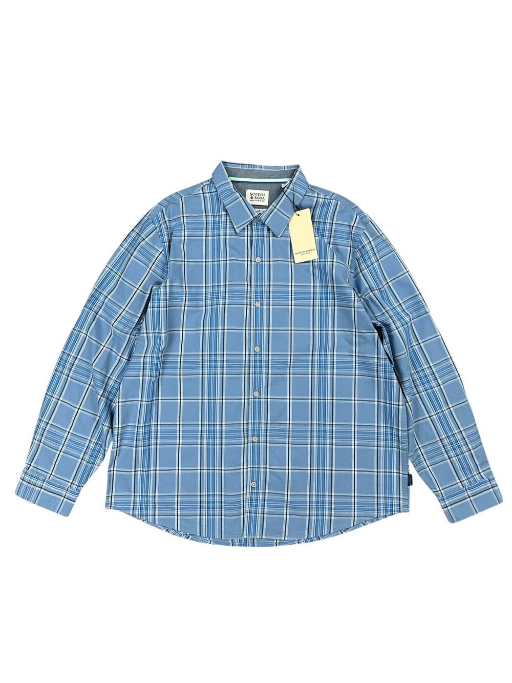 Scotch & Soda Infinity Plaid Yarn Dye Long Sleeve Shirt Infinity Blue — Size XL